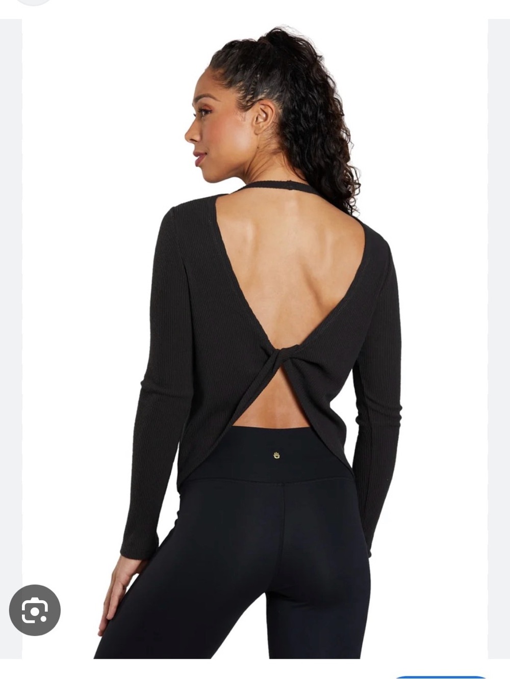 Spiritual Gangster Black Rib-Knit Open-Back Twist Top
